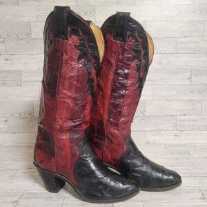 Vintage Justin Black Red Full Exotic Eel Skin Leather Cowboy Boots Women’s 6 B